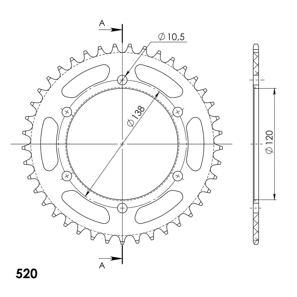 Couronne Arrière en Aluminium 41 Dents Pas 520 pour Moto Sportive Noire