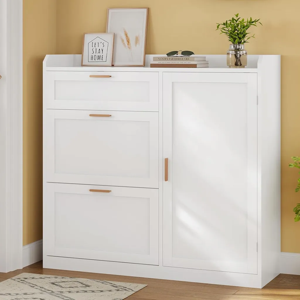 Armoire à chaussures KIMENICH blanc 2 portes battantes 30x100x104 cm