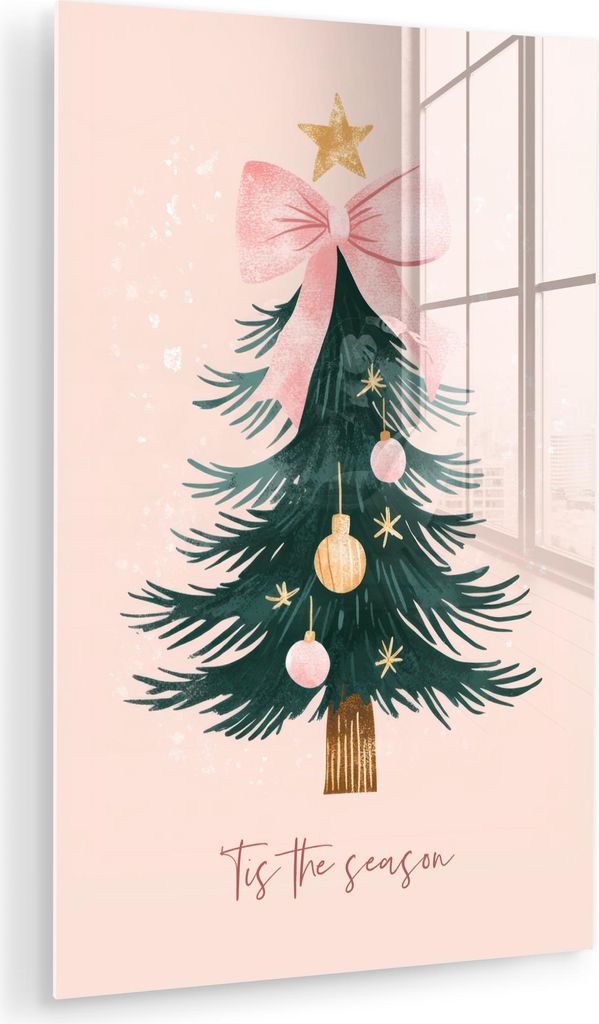 MuchoWow Glasbilder - Bilder auf Wandbild - Foto auf Glas Weihnachtszeit - Weihnachtsbaum - Rosa 40x60 cm Wanddekoration aus Glas - Acrylglasbild -...