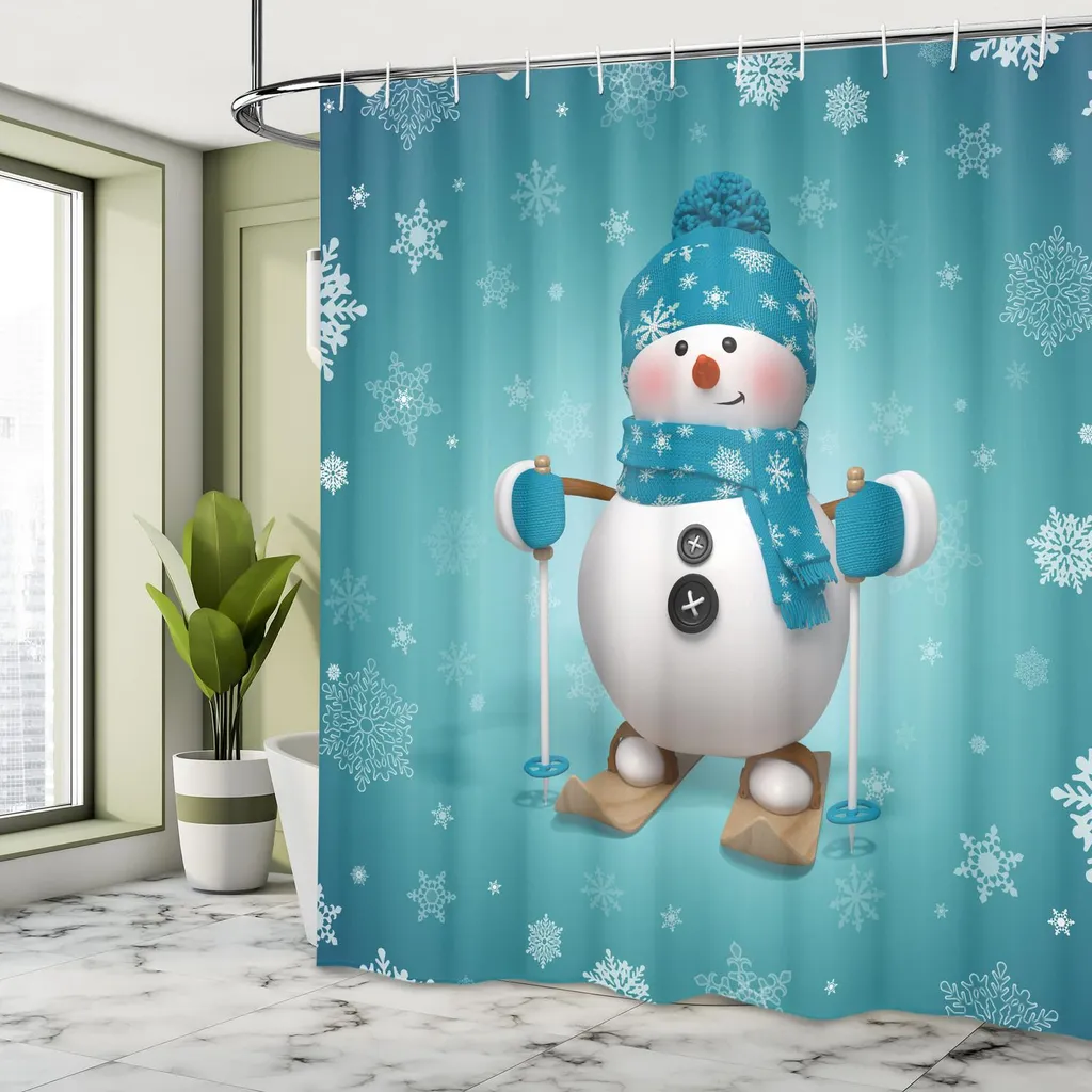 Tenda Doccia Invernale ABAKUHAUS 175x200 cm - Pupazzo di Neve Sciatore - 3
