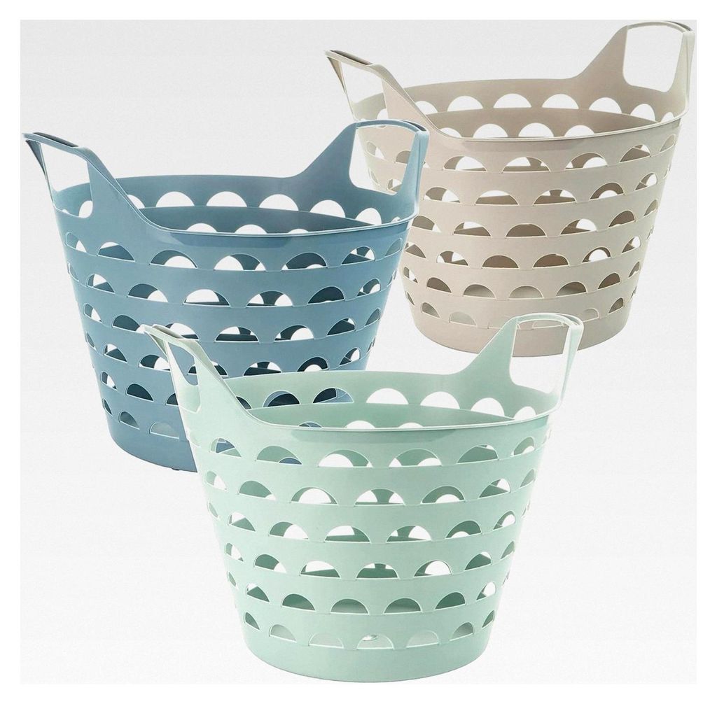 Wäschekorb Flexi 3er-Set - Vielseitige Wäschewannen mit Griffen, 31x40x34 cm, 14 Liter, in Blau, Grün & Sand, Robust & Stabil