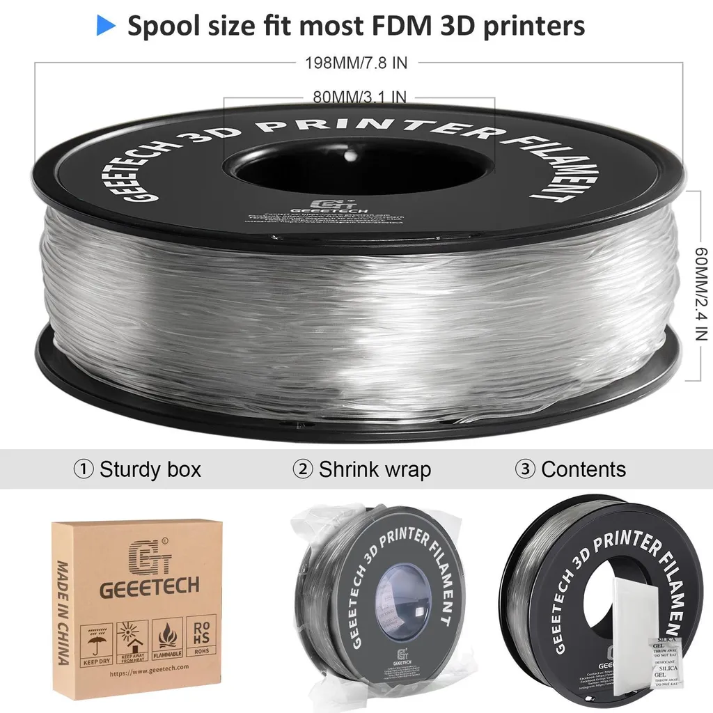 Filament TPU 1.75mm Shore 95A Anti-Humidité - Transparent Souple 1kg 3D