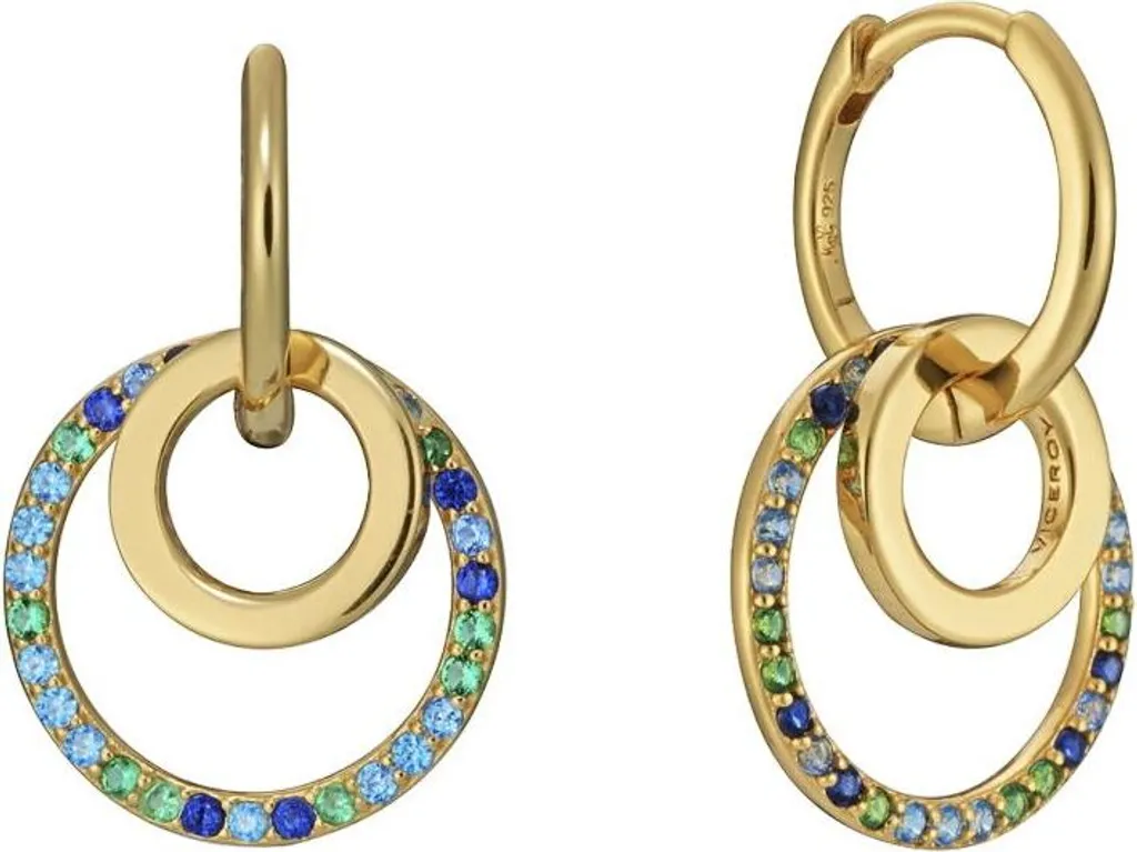 Orecchini a fiore color oro, pistilli con zirconi e pendente Swarovski rubino