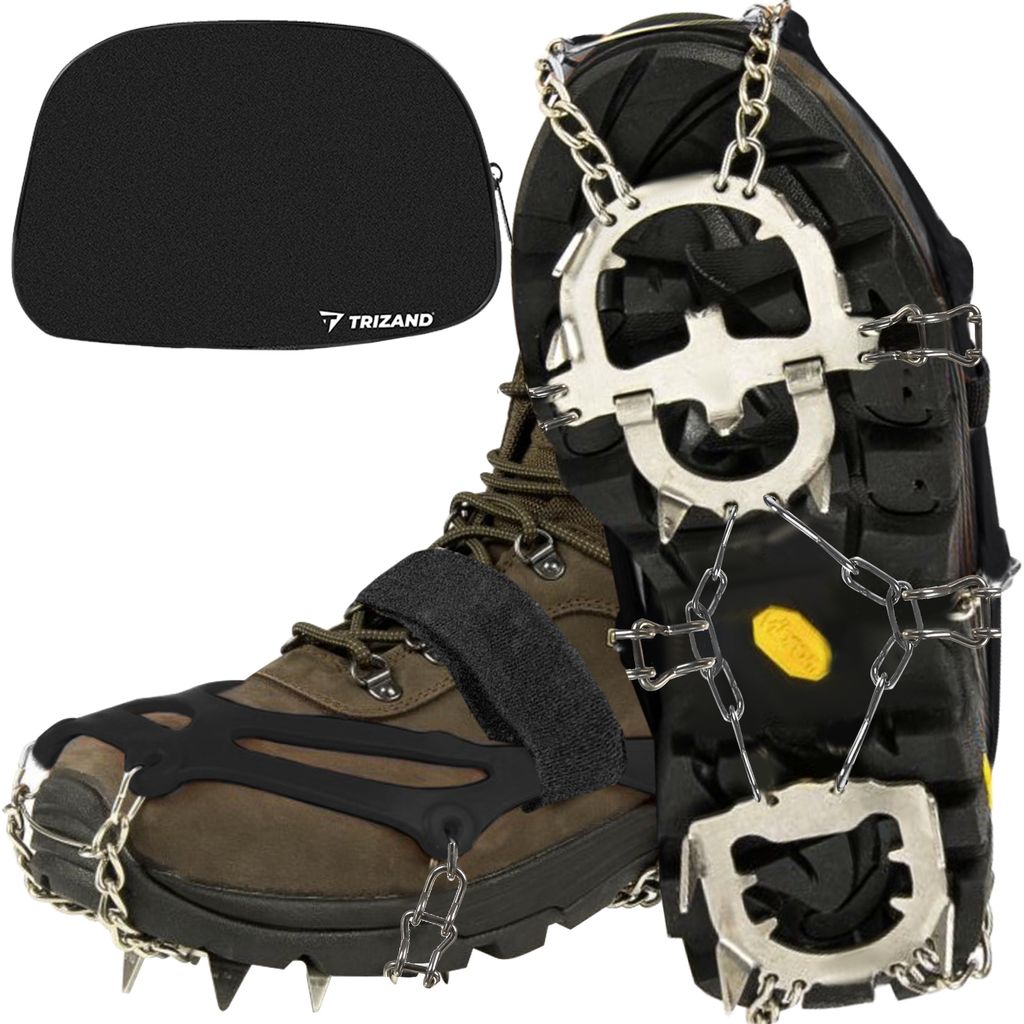 Steigeisen für Bergschuhe 12 Zähne Grödel Eisspikes Trekking Bergsteigen Größen 35-47 Etui 20307, Größe:XL