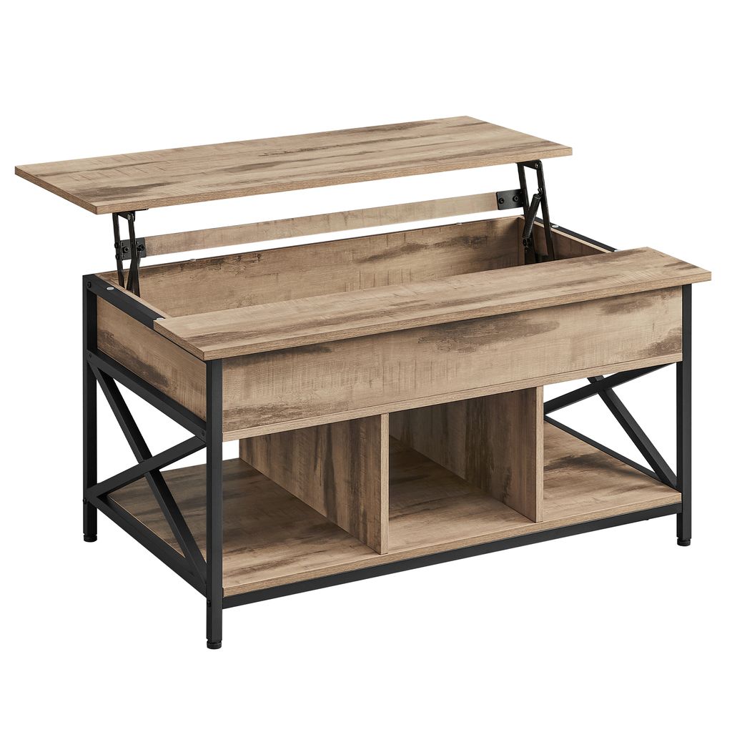 A lift-top coffee table with storage.