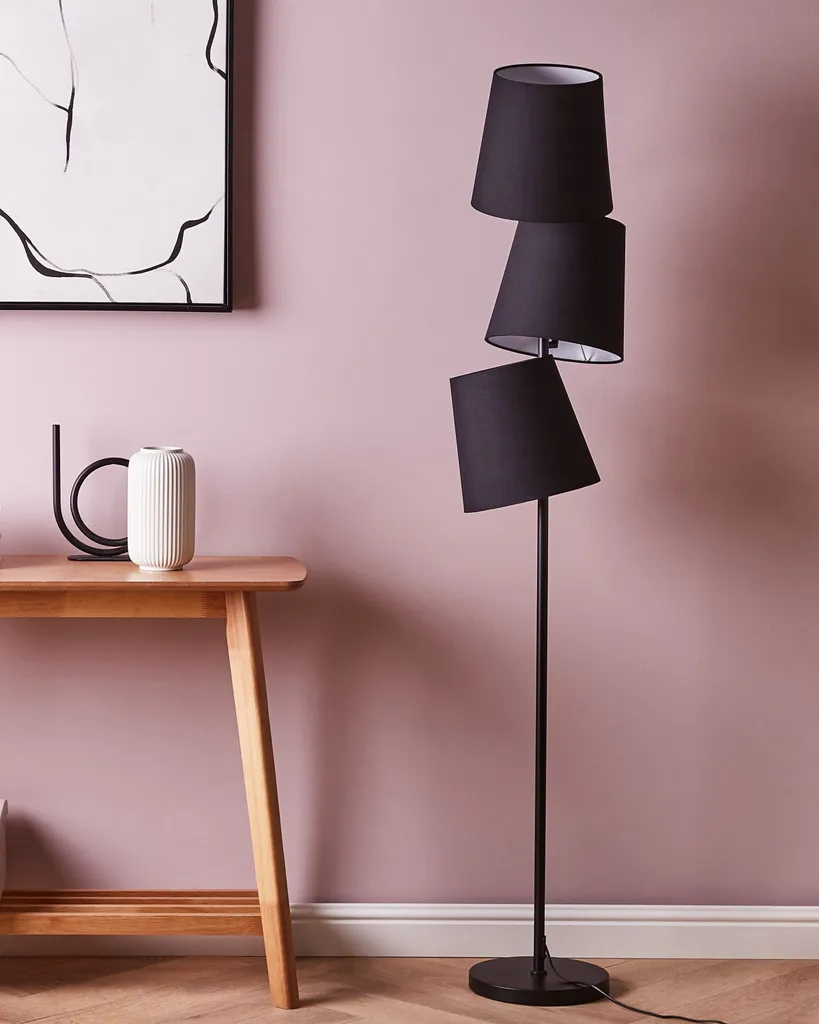 Grand luminaire de lecture noir 164 cm - Lampe sur pied 3 feux de salon
