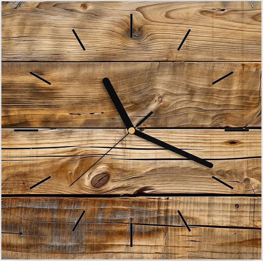 Wanduhr aus Glas mit Motiv Holzdielenmaserung- 30 x 30 cm - inkl. Aufhängesystem
