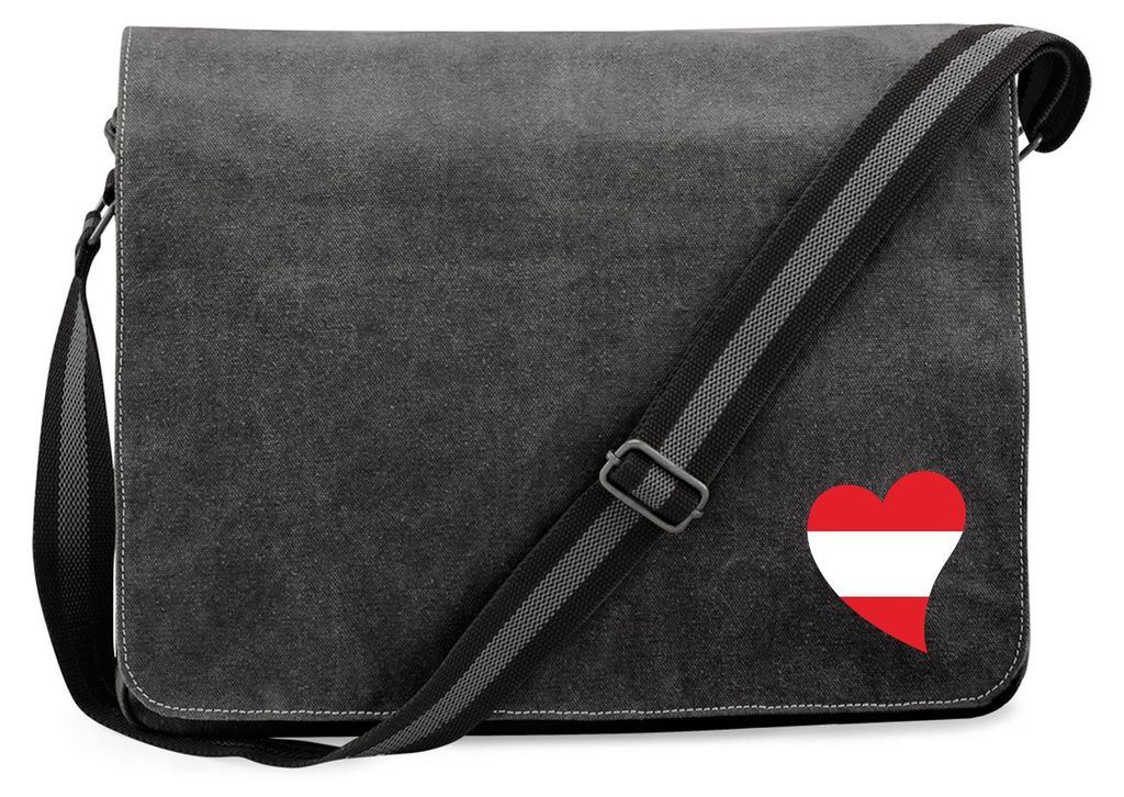 Huuraa Umhängetasche Österreich Flagge Herz 14 Liter Black Canvas Laptoptasche Geschenkidee