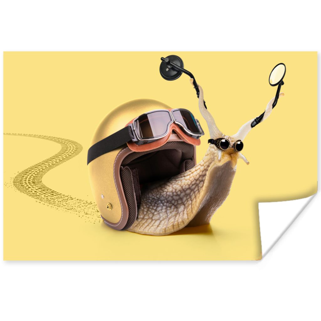 MuchoWow Poster Schnecke - Tiere - Helm - Gelb - Spiegel 30x20 cm - Plakate - Print