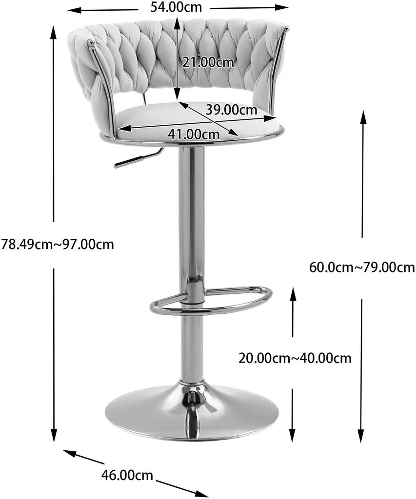 Tabouret bar confortable velours ivoire : assise stable et réglable - 8