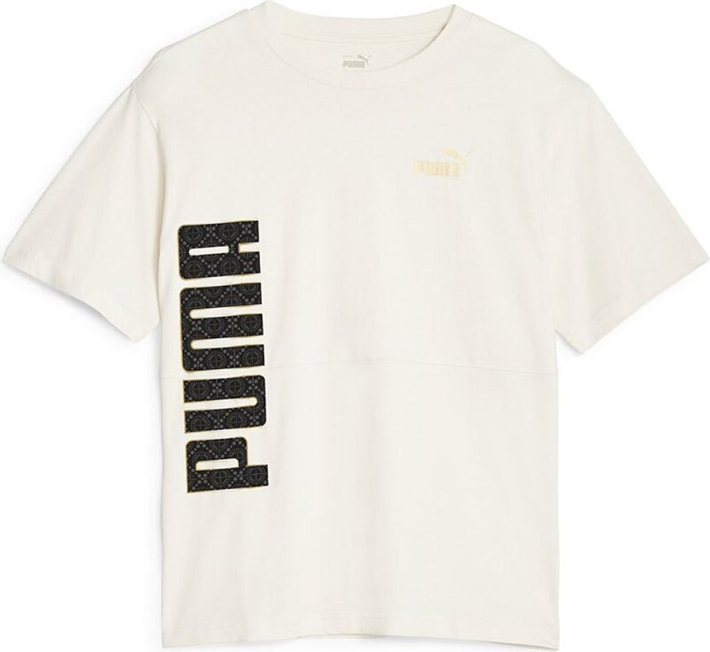 Puma Power Logo Love Kurzarm-t-shirt Beige L Frau Beige L