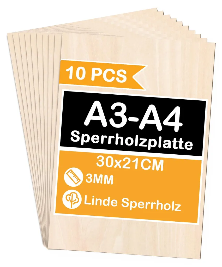 Set Fogli Legno Fai da Te 3mm | Clanmacy Compensato A3 A4 per Hobby