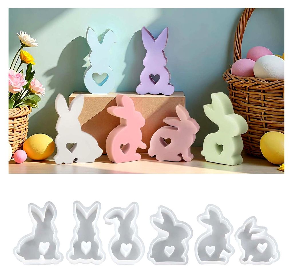 6 Stück Silikonformen für Ostern, Gießformen für den Frühling, Hasenformen zum Gießen