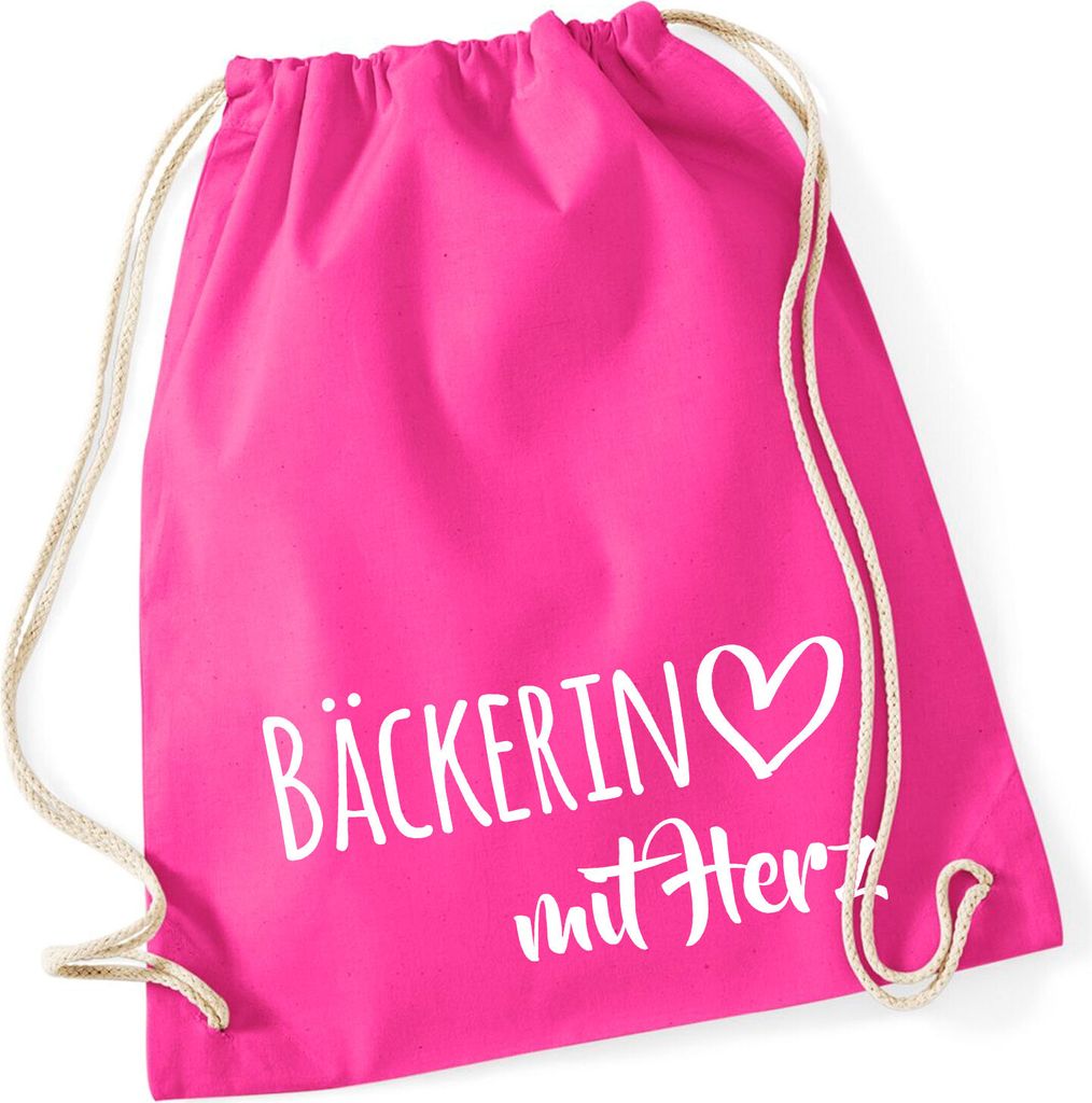 Huuraa Turnbeutel Bäckerin mit Herz 12 Liter Fuchsia Baumwolle Rucksack Geschenkidee