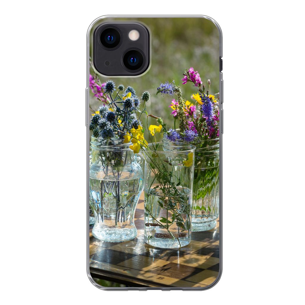 MuchoWow Handyhülle Schutzhülle Hülle für iPhone 13 Vase - Blumen - Farben Silikon Softcase Handy Hülle - Karteninhaber