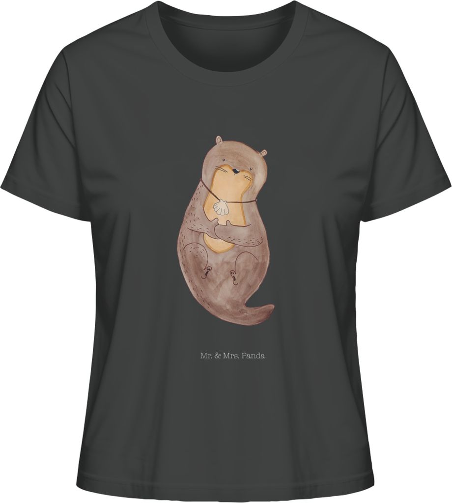 Mr. & Mrs. Panda Shirt Damen Otter Muschel Größe L - Anthrazit - Geschenk, Büro, Süß, Oberteil, Mit Spruch, T-Shirt, Kurzarmshirt, Motivation