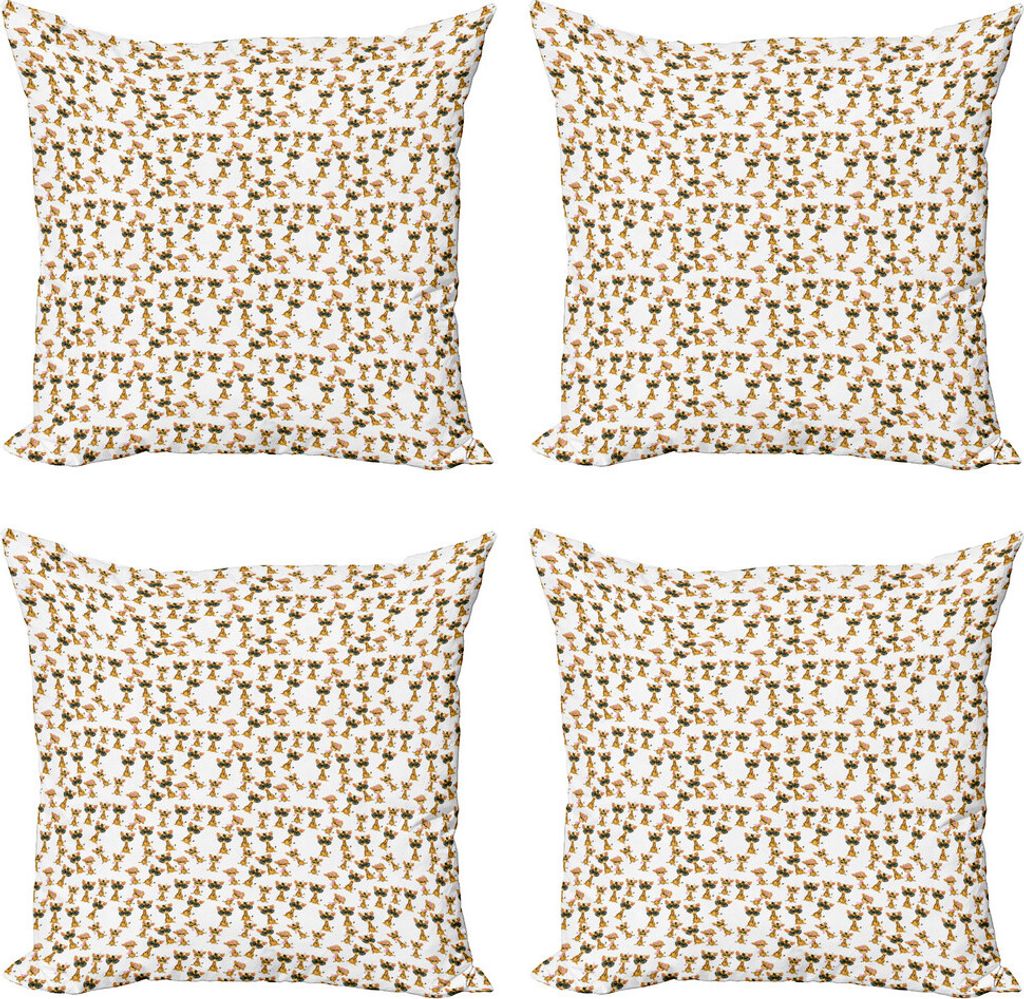 ABAKUHAUS Giraffe Kissenbezug Set (4 Stück), Romantische Charaktere, Moderner Doppelseitiger Digitaldruck, 60 cm x 60 cm, Pale Brown, Rosa, Gelb
