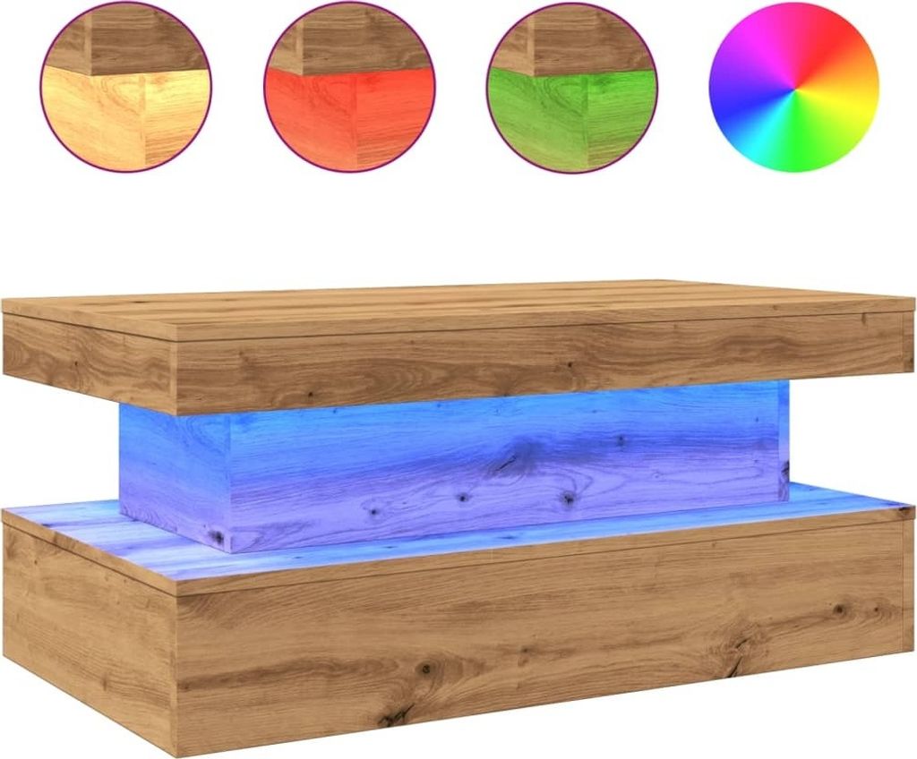 Couchtisch mit LED-Leuchten Artisan-Eiche 90x50x40 cm