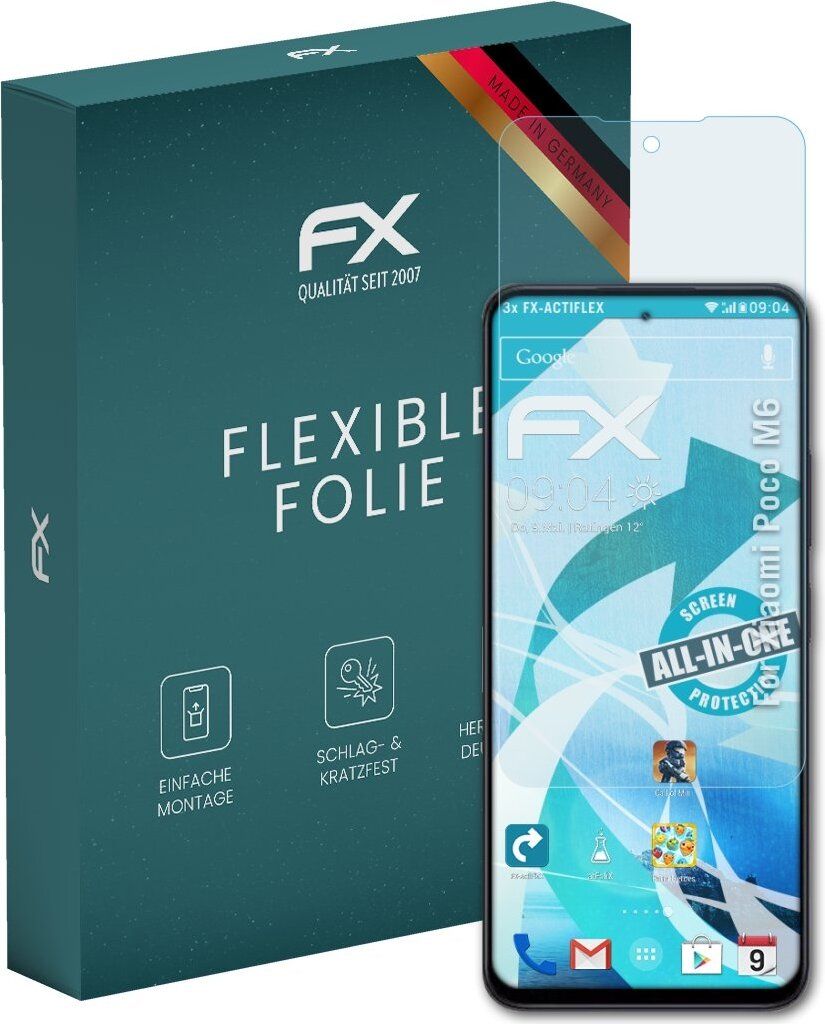 atFoliX FX-ActiFleX 3x Schutzfolie kompatibel mit Xiaomi Poco M6 Folie