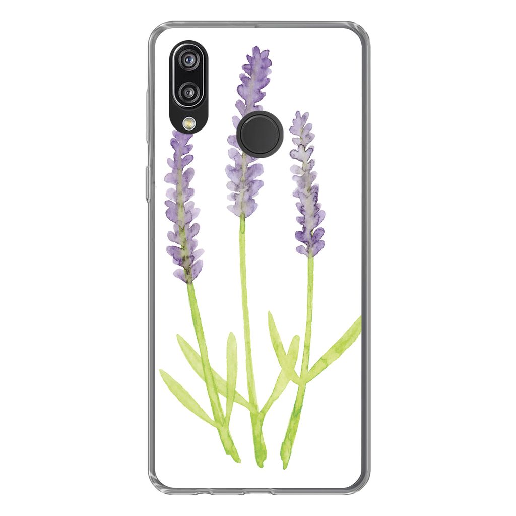 MuchoWow Handyhülle Schutzhülle Hülle für Huawei P20 Lite (2020) Lavendel - Aquarell - Pflanzen Silikon Softcase Handy Hülle - Kartenhalter