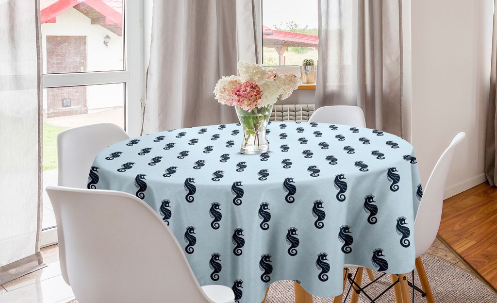 ABAKUHAUS Seahorse Runde Tischdecke, Seahorseentwurf, Kreis Tischdecke Abdeckung für Esszimmer Küche Dekoration, 150 cm, Baby Blue und Indigo