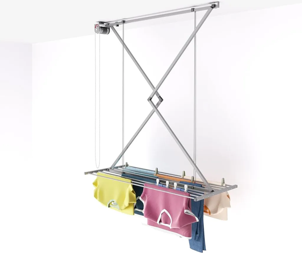 Étagère de séchage pliante plafond Gris 120cm en aluminium robuste
