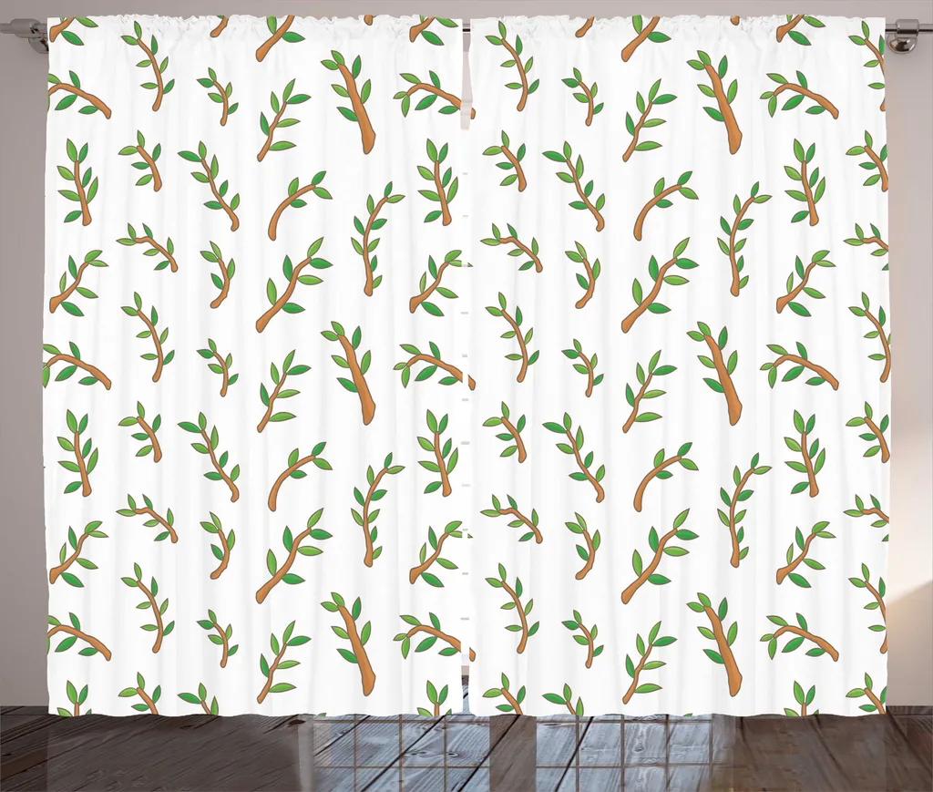 Rideau Universel Imprimé Branches et Feuillage Vert 280x225cm Robuste