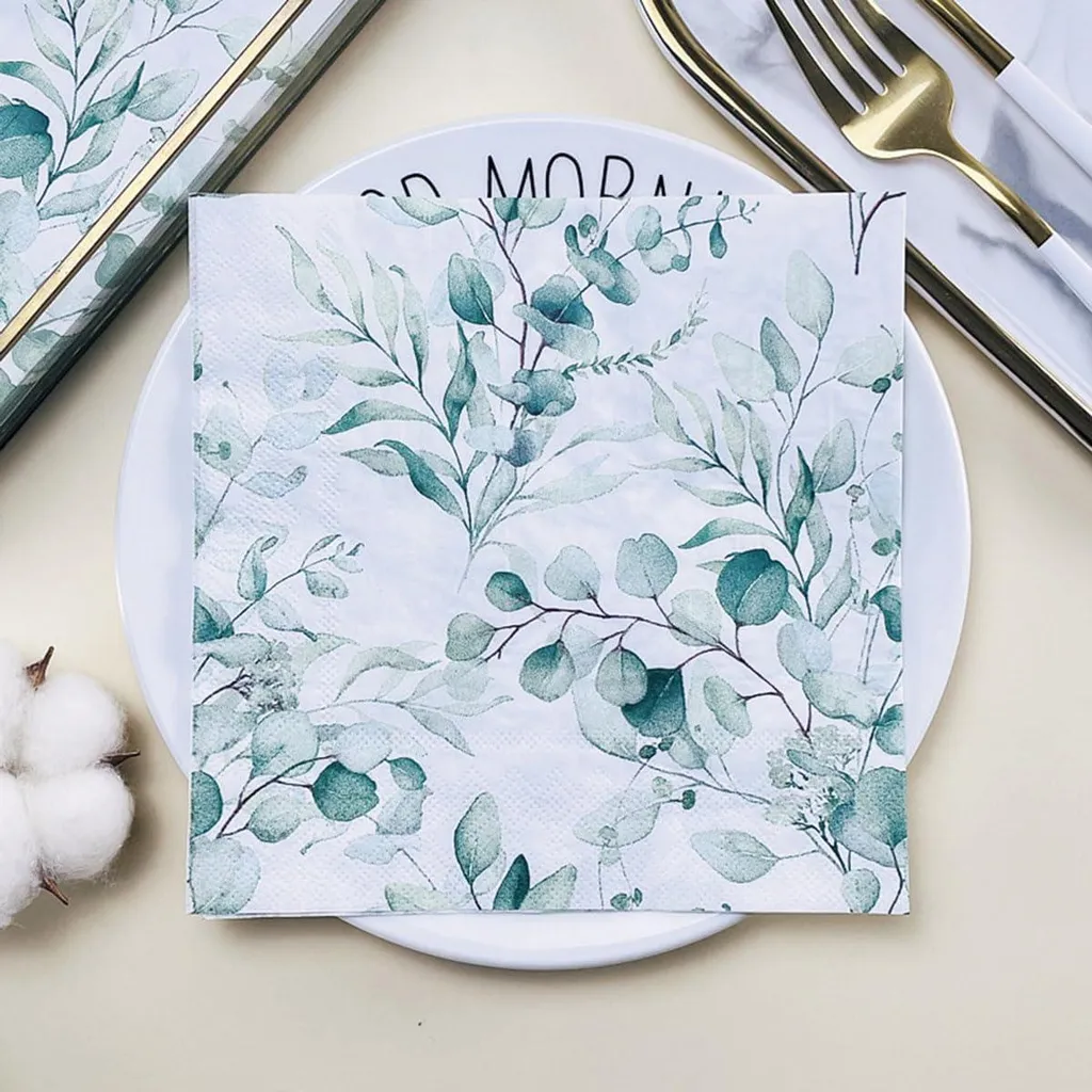 Serviettes de Table Jetables Chic Eucalyptus pour Grand Dîner de 60 - 3