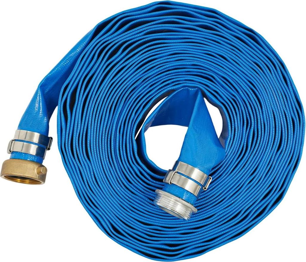 Pool Rückspülschlauch - PVC Flachschlauch Ø 3,8 cm x 15,2 m - Schwerlast - Verstärkt - Wasserablauf & Reinigung - Blau