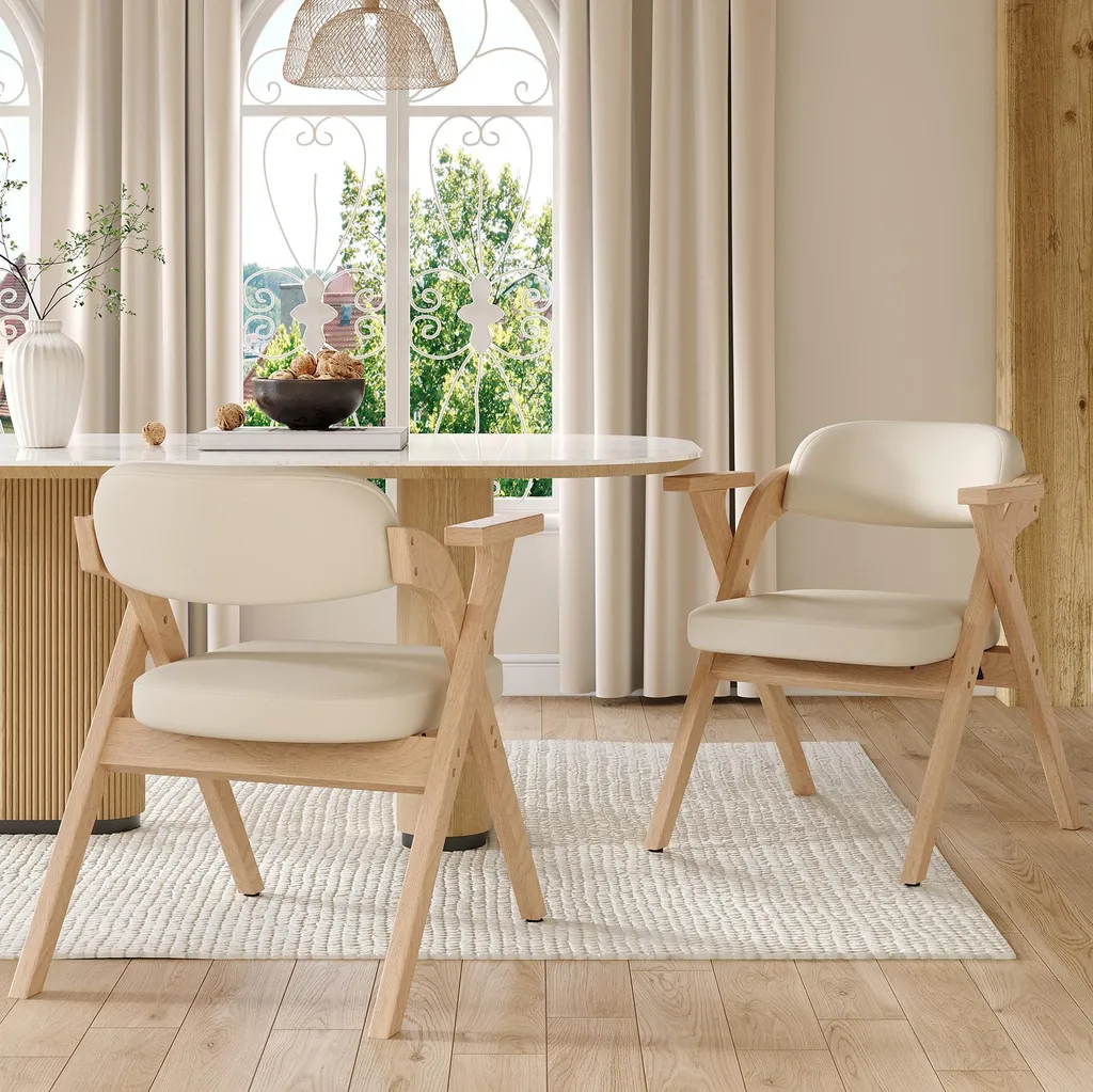 Chaise de cuisine pliante avec coussin en lin Lot de 2 Naturel Flieks