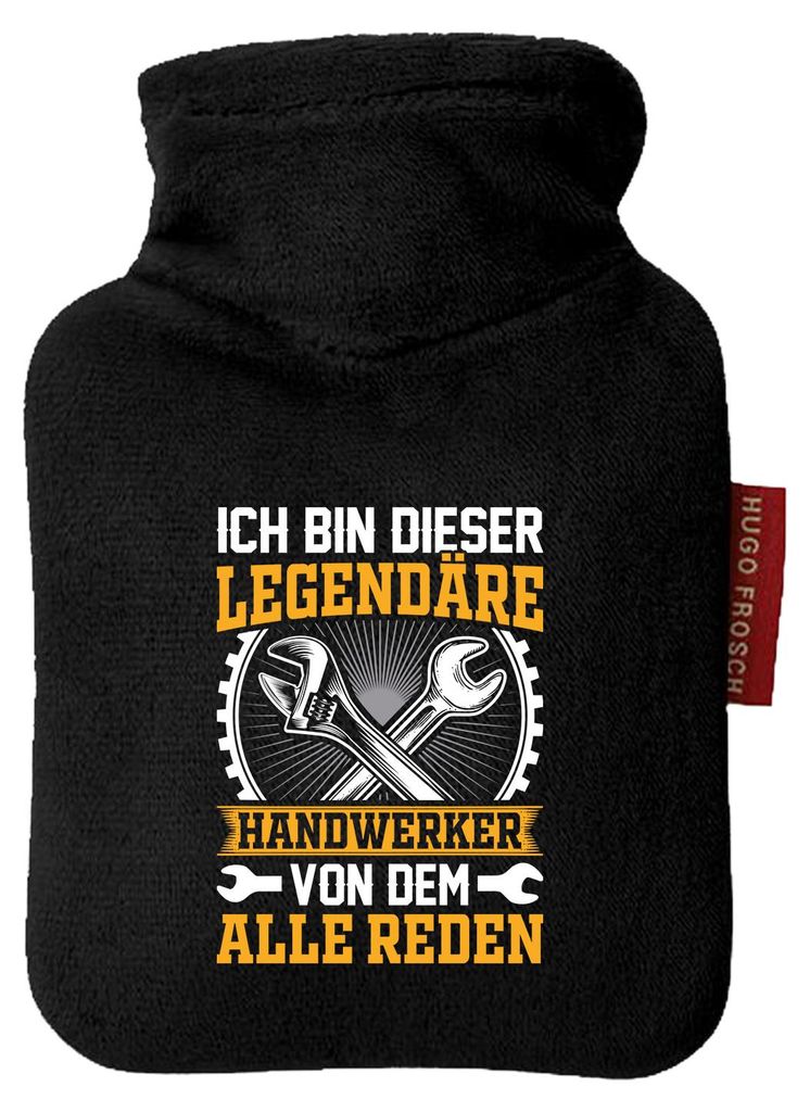 Huuraa Mini-Wärmflasche Ich bin dieser legendäre Handwerker von dem alle reden 0,2 Liter Black Mini Veloursbezug Taschenwärmer Geschenkidee
