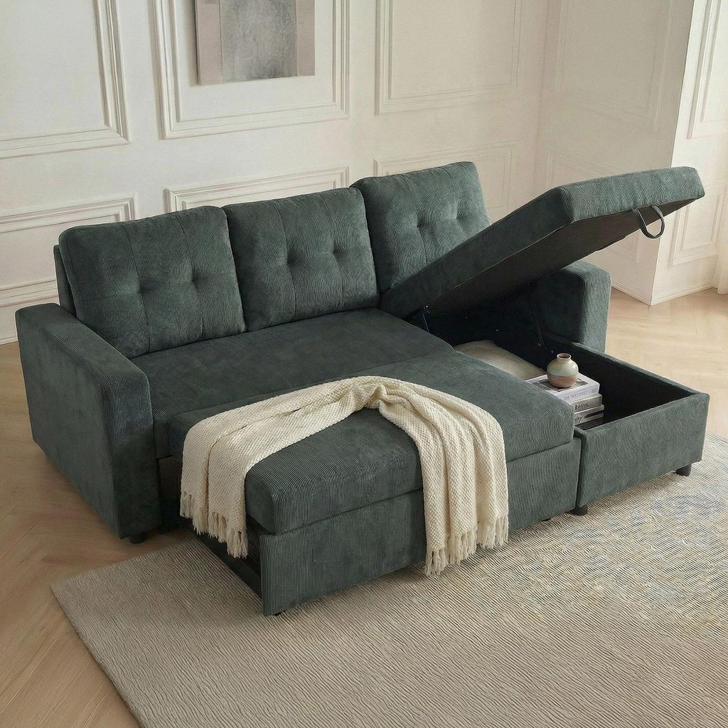 riess-ambiente Ecksofa APARTMENT 205cm grün Cord 3-Sitzer Produktbild 