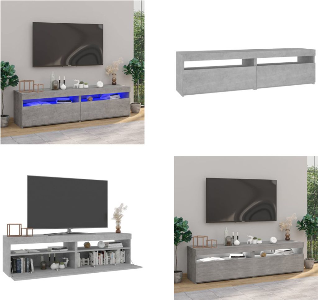vidaXL TV Schränke 2 Stk. mit LED Leuchten Betongrau 75x35x40 cm - TV-Schrank - TV-Schränke - TV-Möbel - TV-Ständer
