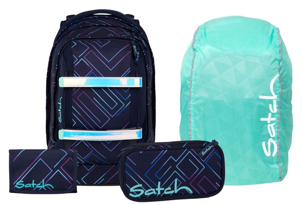 Satch, Schulrucksack-Set PACK Purple Laser 4-teilig, ab 5. Klasse