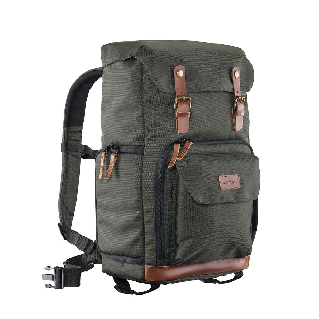 Mantona Luis Retro Fotorucksack grün mit Leder, Produktbild 