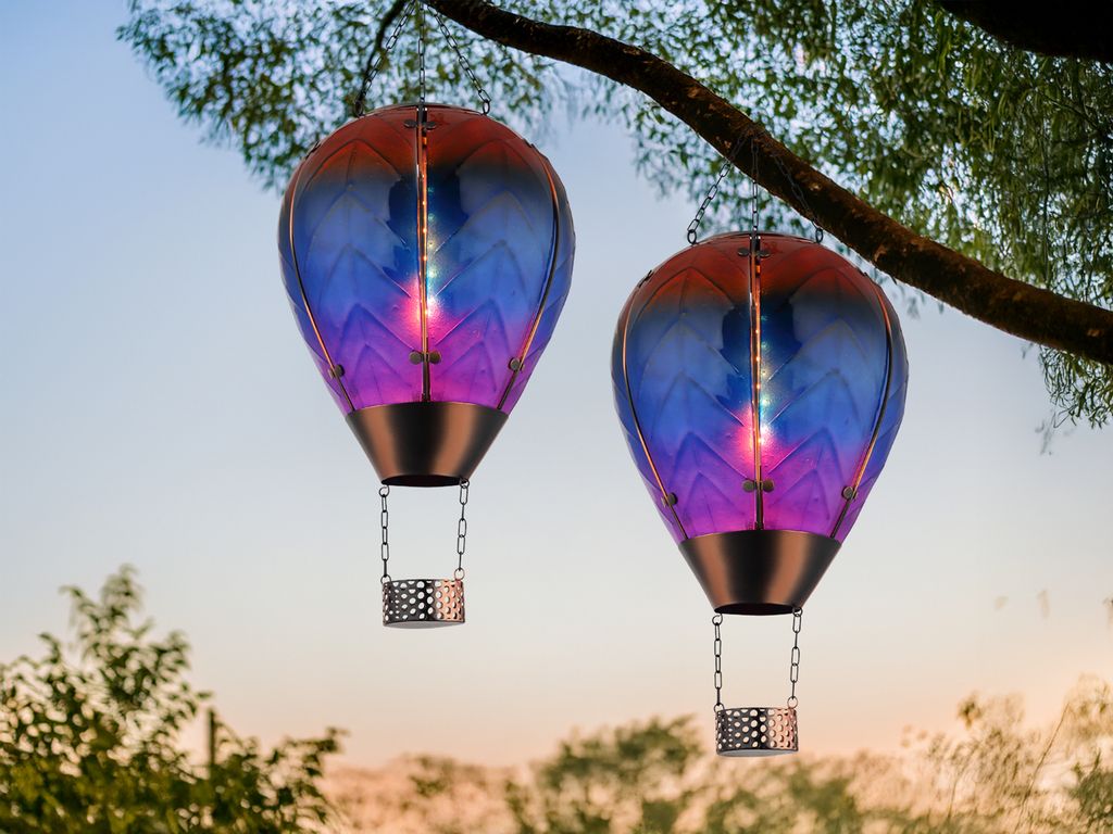 2er Set ausgefallene Solarballon für Balkon & Garten Solarleuchten Bunt, H: 58cm