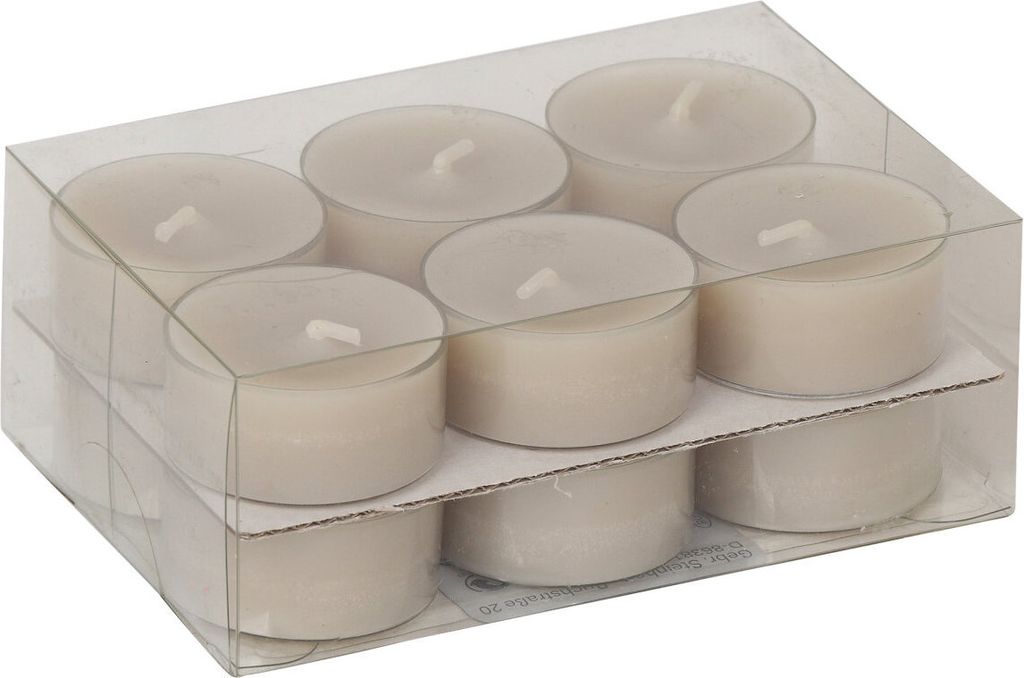 Teelichter in Kunststoffhülle Taupe 18/38mm, 12er-Pack Produktbild 