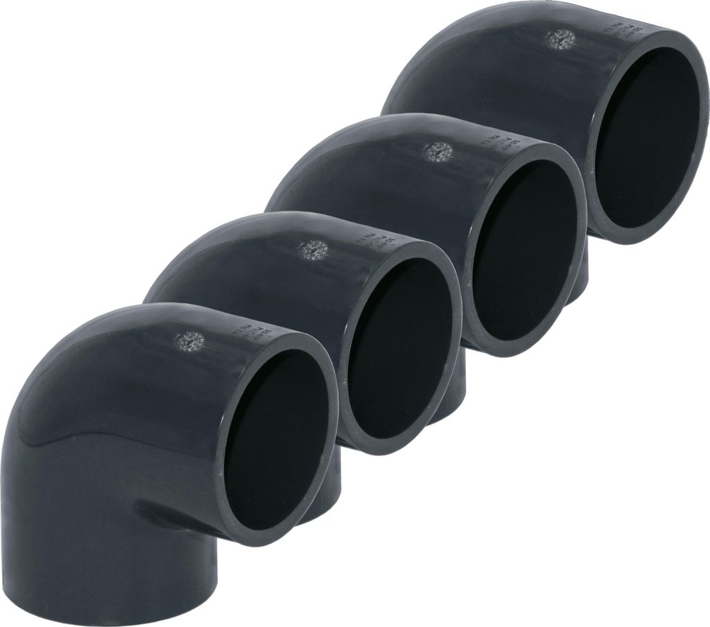 HAF 4x PVC Fittings Winkel 90° mit 63mm x 63mm | Klebemuffe x Klebemuffe | Winkelverbinder aus grauem PVC-U | PN16 für PVC Rohr, Schwimmbad & Teich