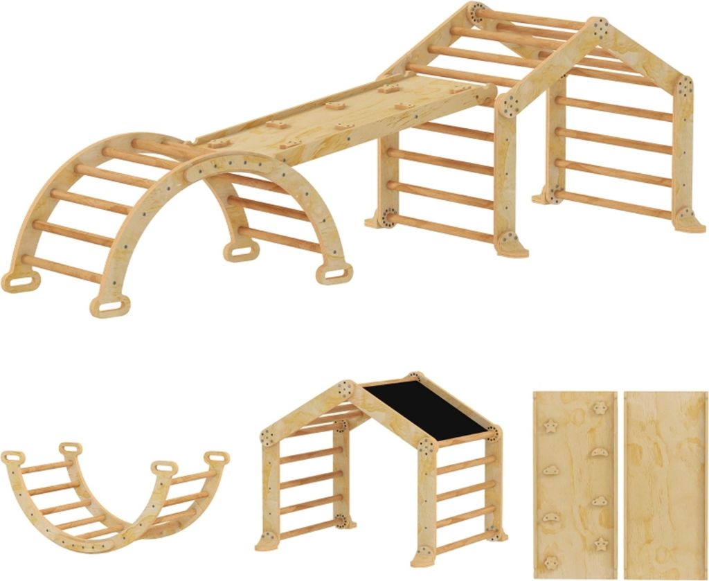 9-in-1 Indoor-Klettergerüst, Rampe, Rutsche, Leiter, Schreibtafel, für Kleinkinder, Holz