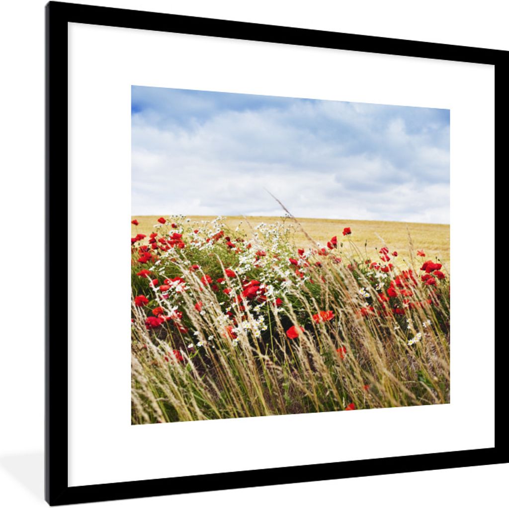 MuchoWow Gerahmtes Poster Wolken - Blumen - Rot 40x40 cm - Poster mit Schwarzem Bilderrahmen Wandposter Rahmen Foto Bilder - Poster - Plakat im R...