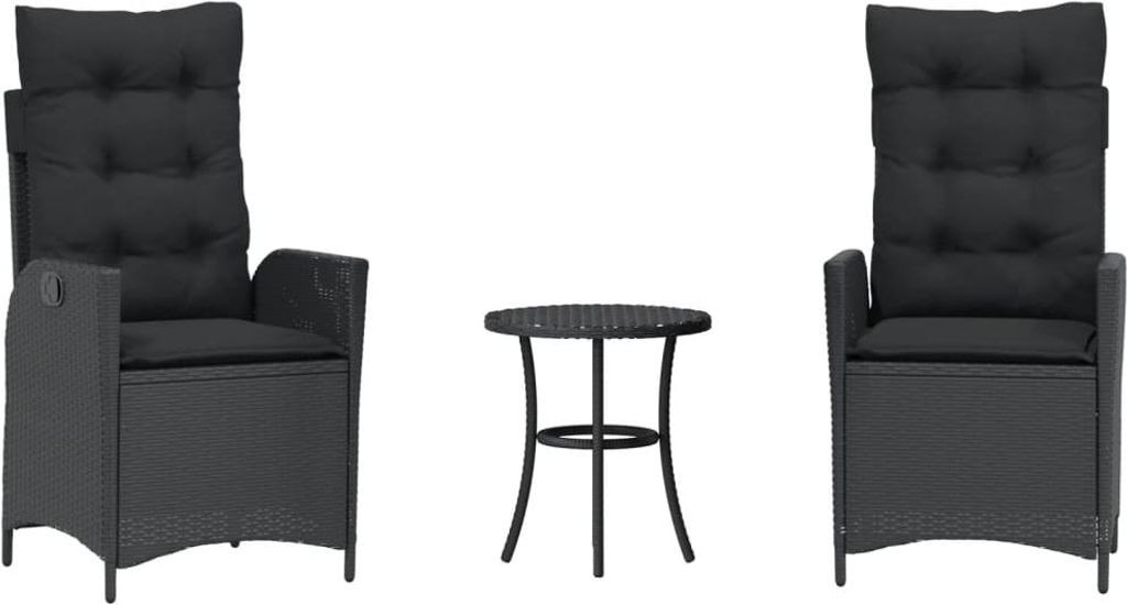 3-tlg. Bistro-Set mit Kissen Schwarz Poly Rattan