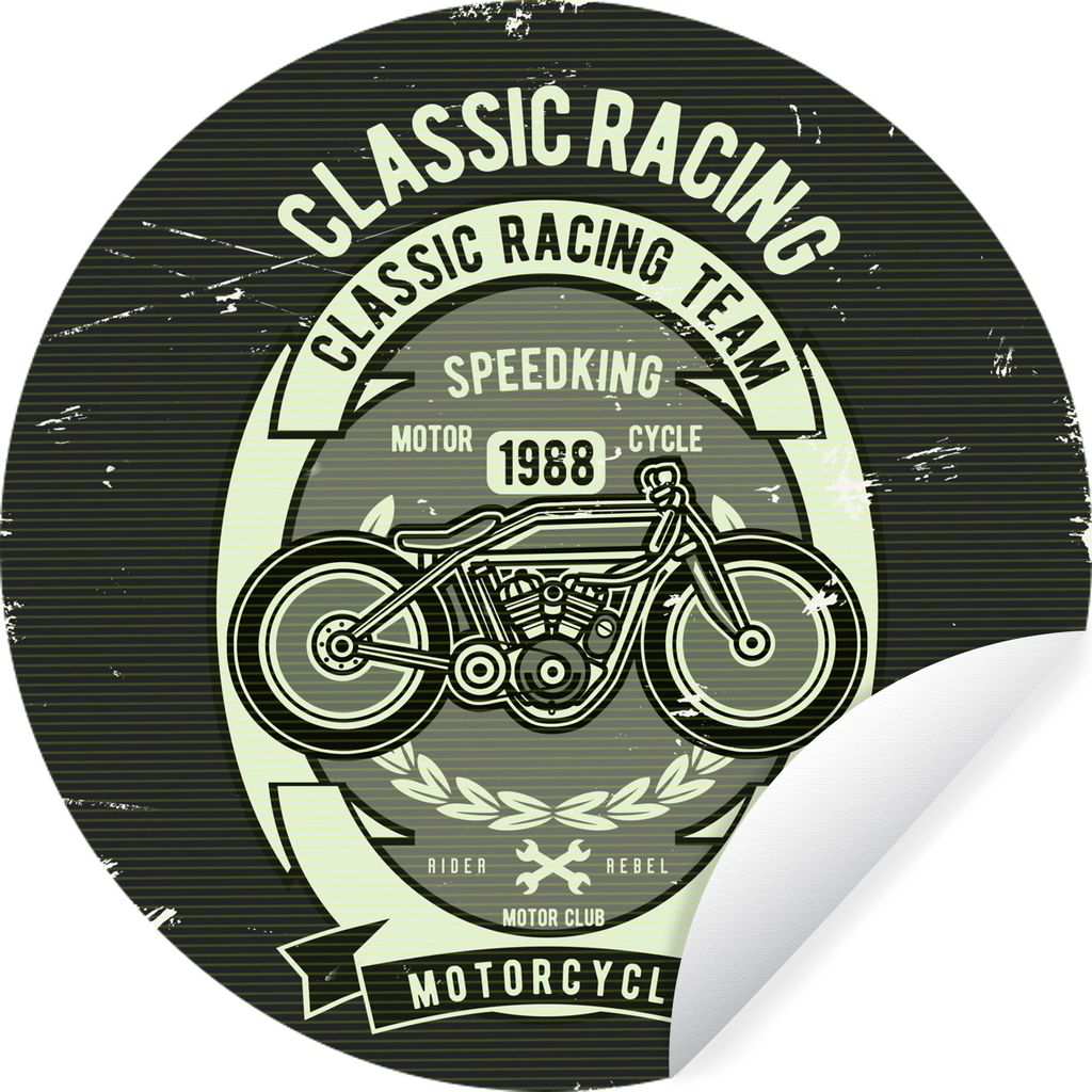 MuchoWow Runde Wandtattoo - Wandsticker Tapete Aufkleber Motorrad - Rennen - Retro - Zeichnung Ø 30 cm Selbstklebend und Repositionierbar - Wand...