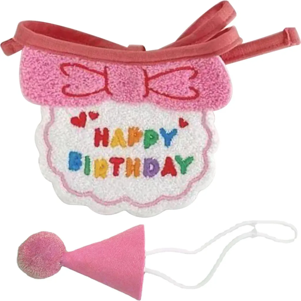 Set Travestimento Rosa Pet: Bavaglino e Cappellino Buon Compleanno