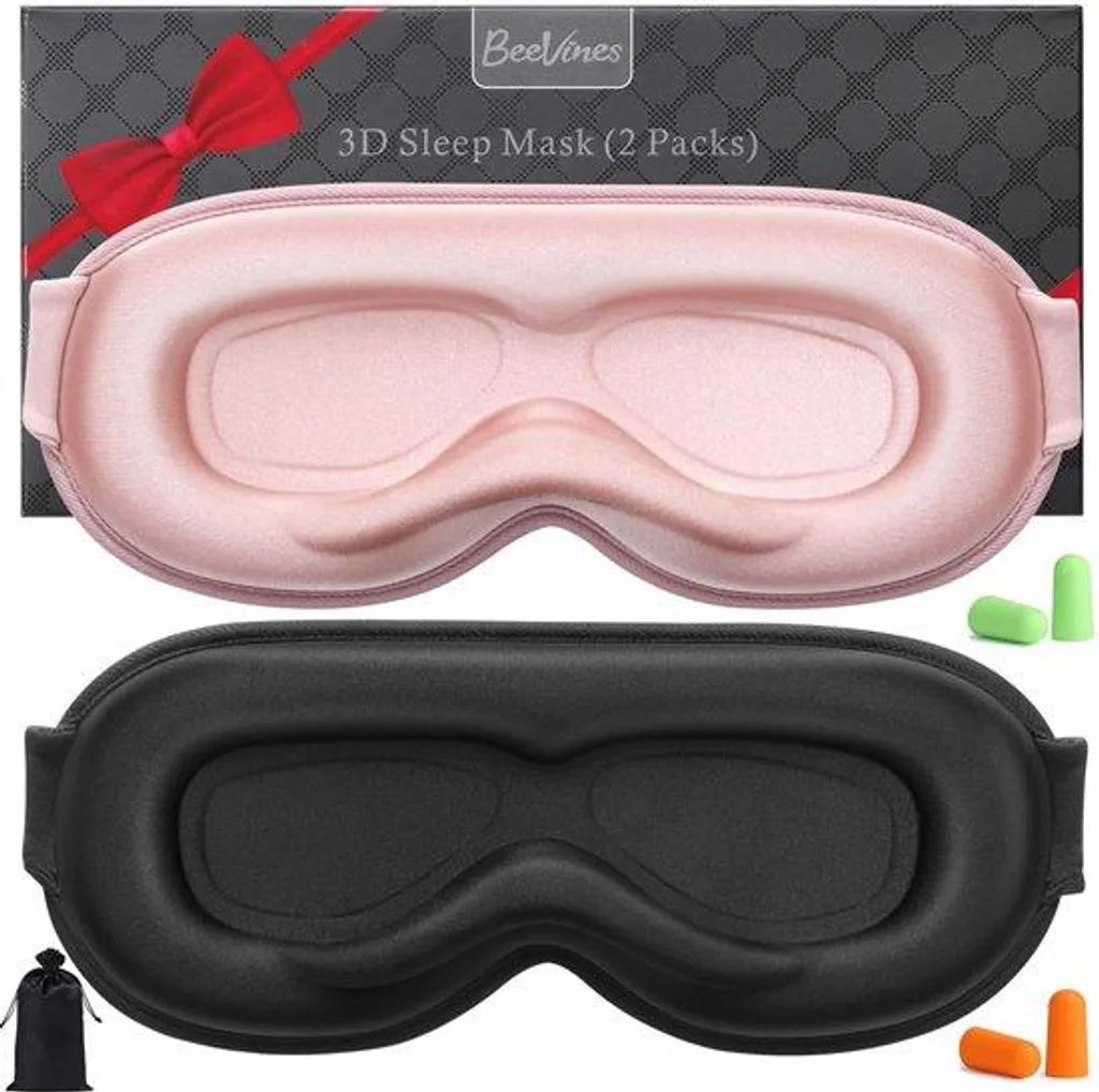 Lot de 2 masques de sommeil 3D occultants avec pochette de transport