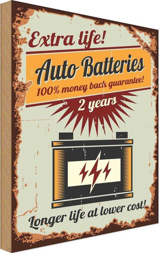 vianmo Holzschild 18x12 cm Auto Batteries extra life Garage Werkstatt