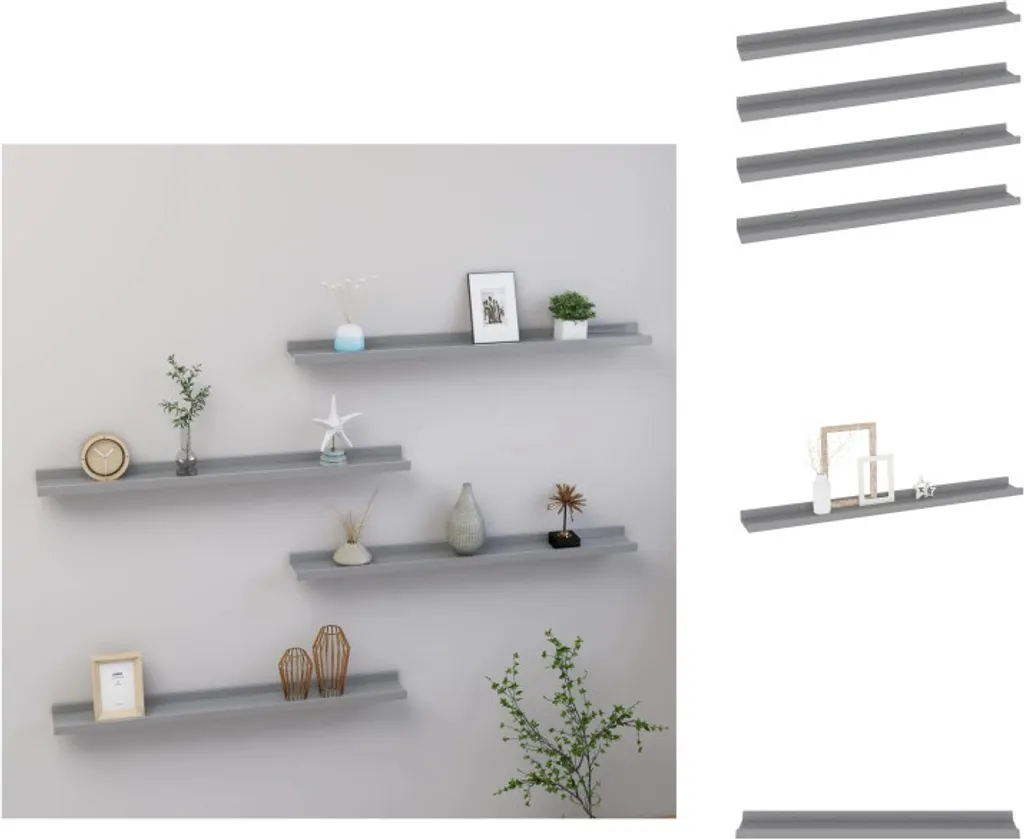 Étagères murales en bois composite gris, étagères fines design de 80cm