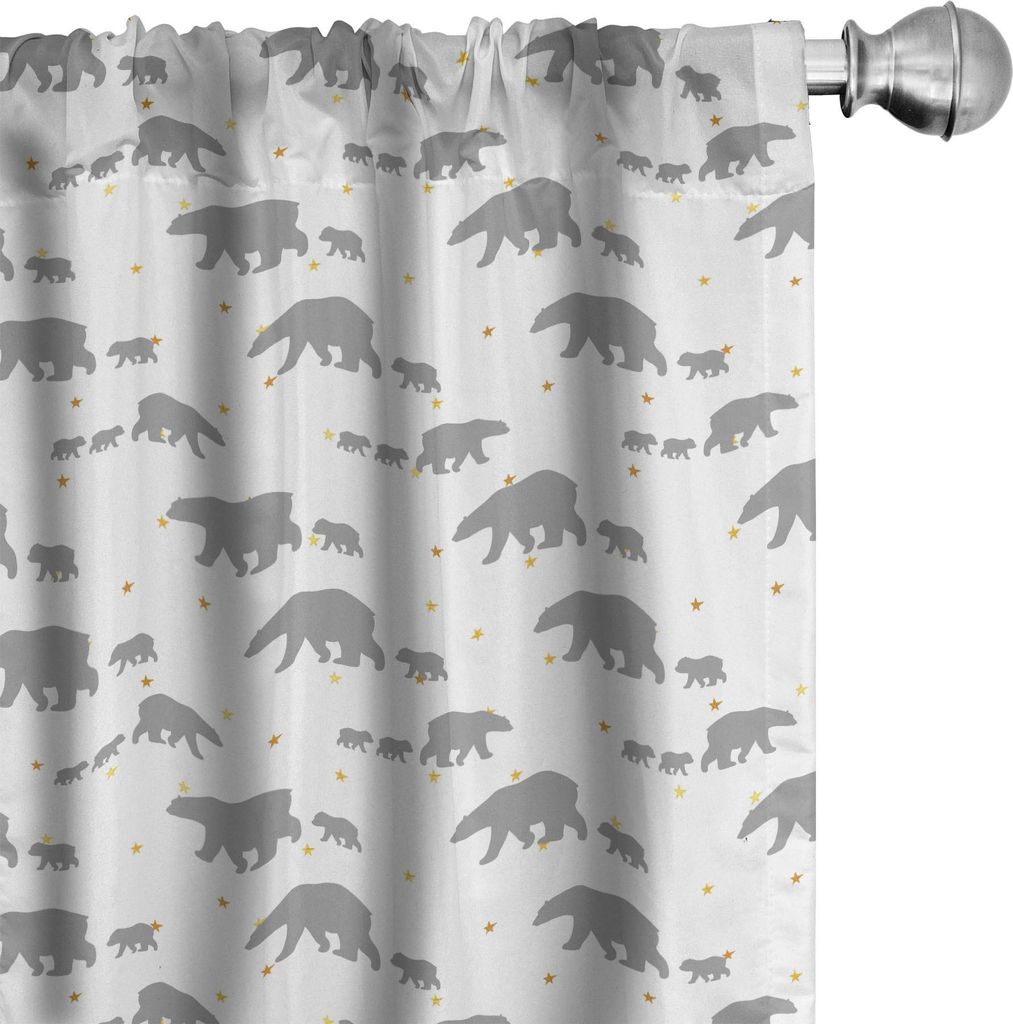 ABAKUHAUS Eisbär Vorhänge, Gardinen, Grau Silhouetten von Mutter und Kind-Bär mit Stern Tierfamilie, 2 Stück 75 x 175 cm, Gelb Weiß Grau