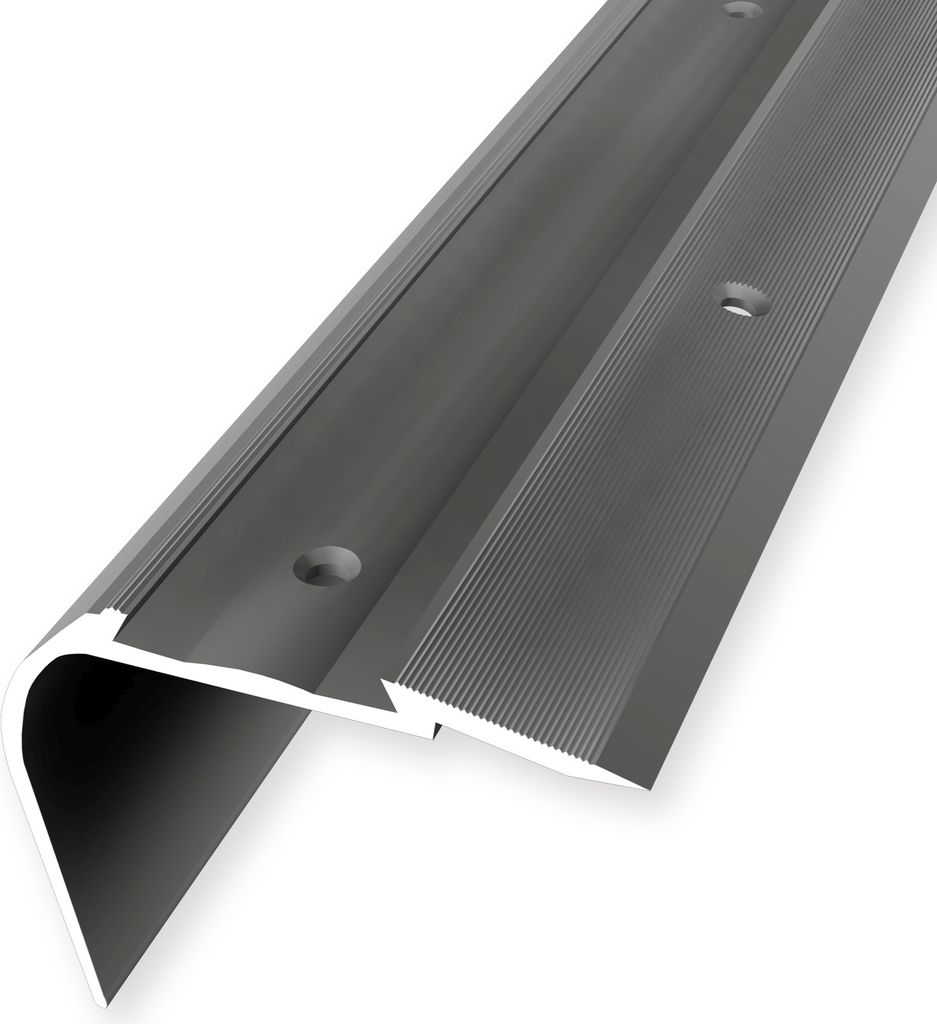Treppenkantenprofil 49.7 x 64 x 2500 mm Winkelprofil Einfasshöhe 0 - 43 mm Aluminium Geriffelt Versetzt Versenkt Gebohrt Edelstahl Küberit