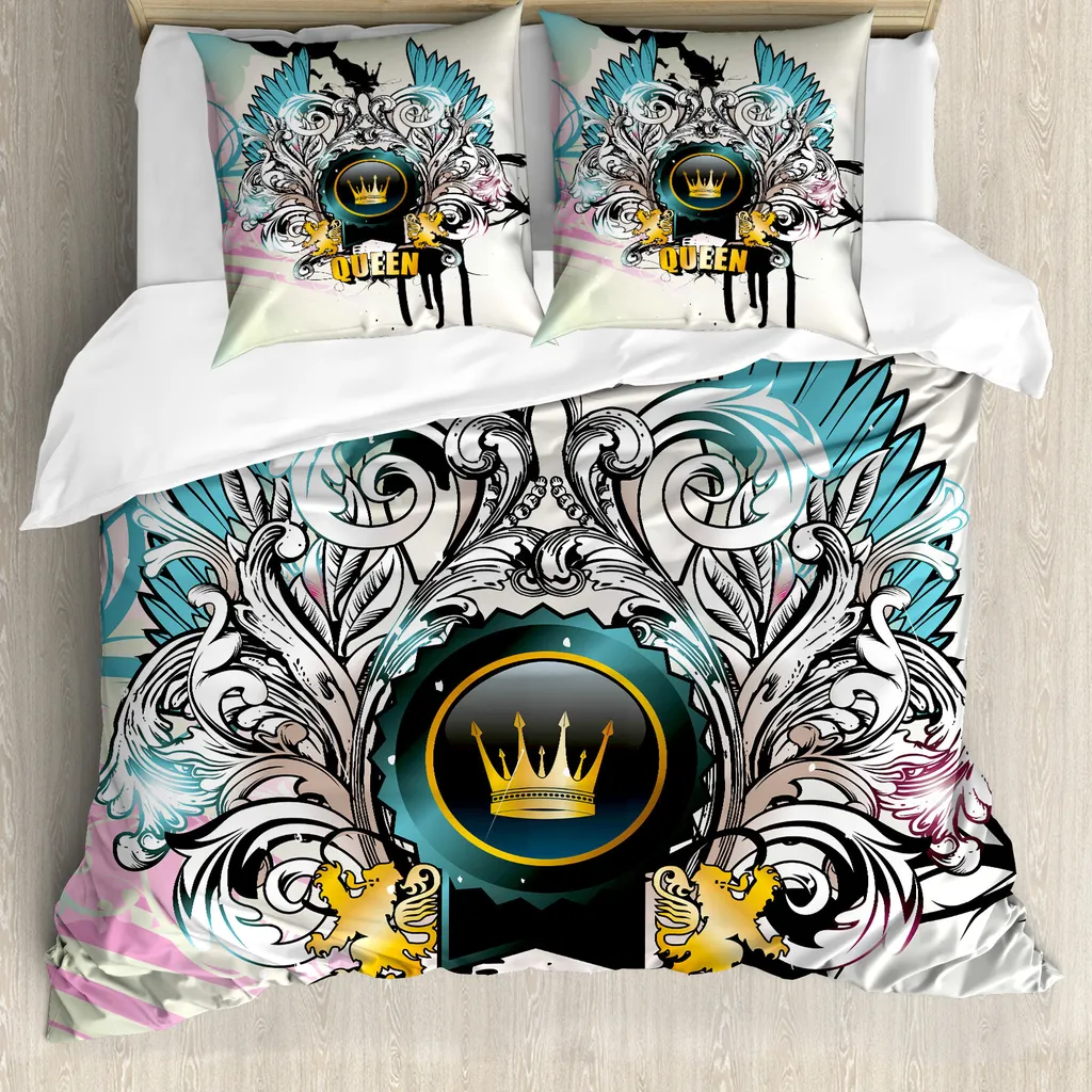 ABAKUHAUS Copripiumino Queen, design con scudo, antiacaro, adatto a chi soffre di allergie, con federe, 200 cm x 200 cm - 80 x 80 cm, multicolore