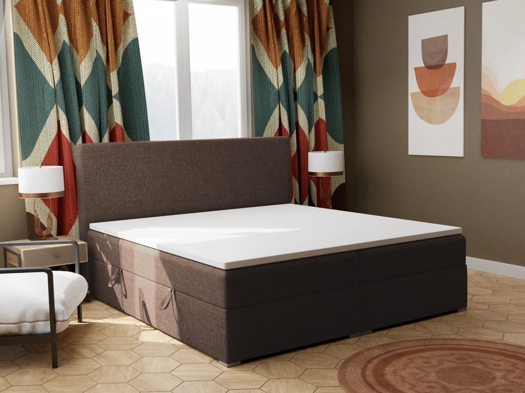 FEDVE Boxspringbett Schlafzimmerbett KOLORADO mit 2 Bettkästen, Doppelbett mit Bonell-Matratze und Topper 160x200